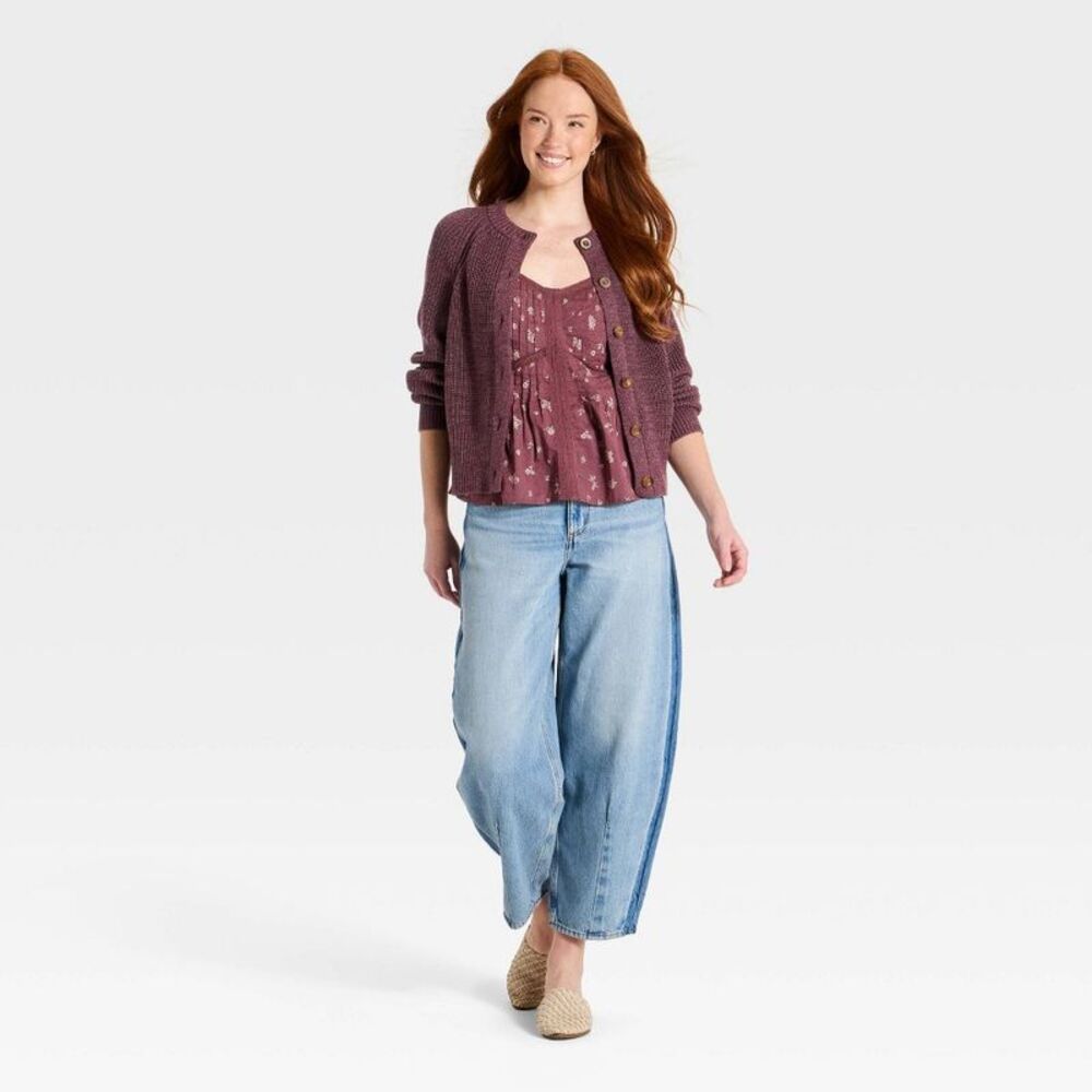 Women's Iconic Cotton Cardigan - Universal Thread Purple XL - Picture 3 of 3